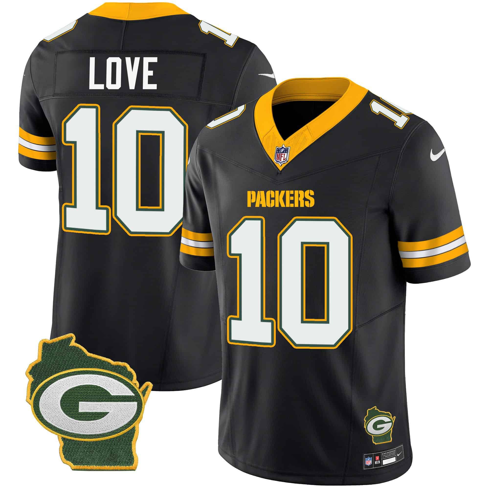 Men Green Bay Packers #10 Love Black 2024 Nike Home Patch Vapor NFL Jersey style 1->indianapolis colts->NFL Jersey